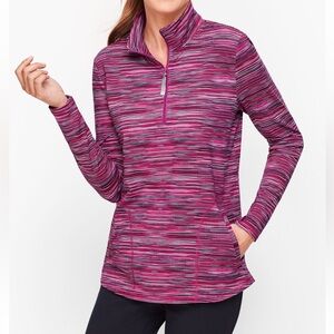 T by Talbots Striped Quarter-Zip Space Dyed Pullover Size Medium w/Pockets